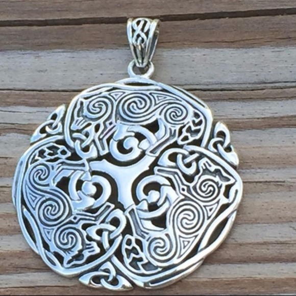 3 Celtic Wolves .925 Sterling Silver Pendant Triskele Triskelion Peter Stone - Picture 5 of 8